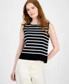 T Tahari Women's Striped Boat-neck Sleeveless Sweater In Black