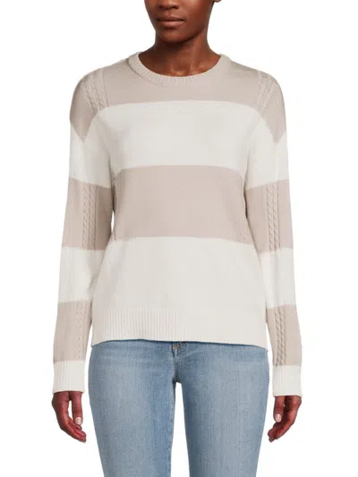 T Tahari Women's Striped Cable Knit Sweater In Star White