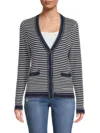 T Tahari Striped Cardigan In Evening Navy Ivory