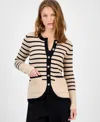 T Tahari Striped Cardigan In Blue