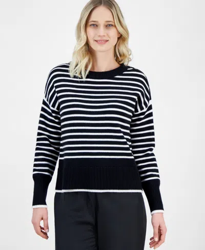 T Tahari Women's Striped Crewneck Sweater In Black,white Star