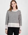 T Tahari Women's Striped Crewneck Sweater In Pale Platinum