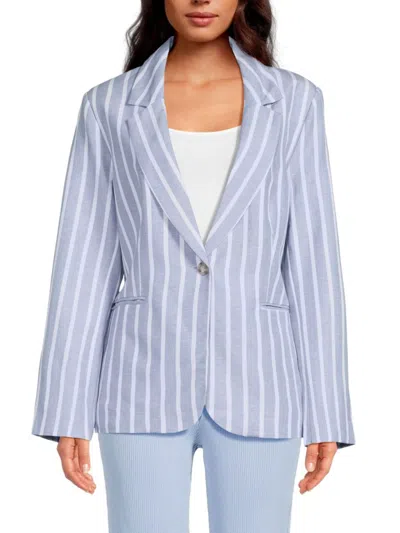 T Tahari Women's Striped Linen Blend Blazer In Blue White