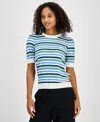T Tahari Crewneck Sweater In Blue Marina And Green Wave Cb