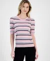 T Tahari Elbow Puff Sleeve Sweater In Soft Pink,evening Navy