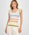 T Tahari Women's Striped Ribbed Flutter-sleeve Scoop-neck Top In Multi