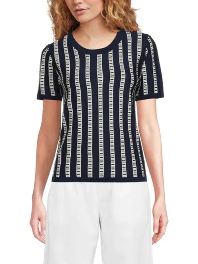 T Tahari Women's Striped Top In Evening Navy