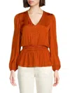 T Tahari Women's Grommet-trim V-neck Peplum Top In Autumn Green