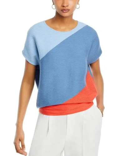 T Tahari Women's  Sweater Dutch Tulip Colorblocked Ribbed Short Sleeve Fts85 In Blue