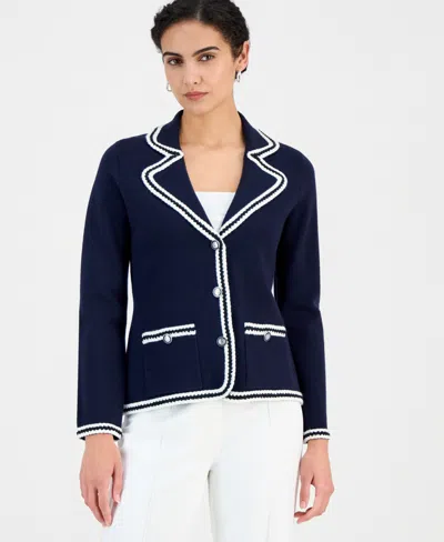 T Tahari Women's Three-button Colorblocked-trim Jacket In Blue
