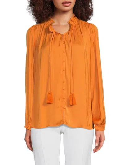 T Tahari Women's Tie Up Neckline Satin Shirt In Orange