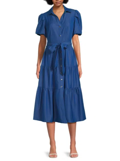 T Tahari Tiered Shirtdress In Blue