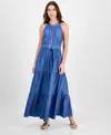 T Tahari Women's Tiered Fit & Flare Halter Maxi Dress In Blue