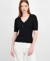T Tahari Rib Knit Button Front Sweater In Black