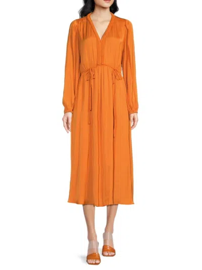 T Tahari Women's V Neck Midi Dress In Orange