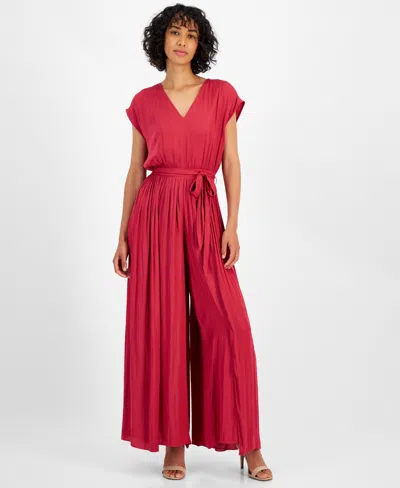 T Tahari Women's V-neck Pleated Jumpsuit In Corsage Pink