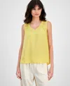 T Tahari Women's V-neck Sleeveless Lace-shoulder Top In Yellow