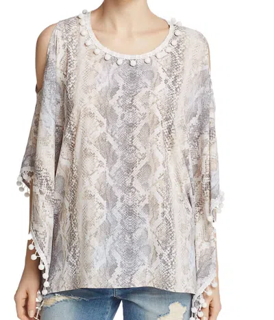 T Tahari Women's Valerie Cold-shoulder Blouse In White/gray/brown In Multi