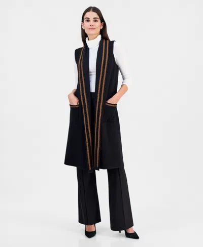 T Tahari Women's Whipstitch Sleeveless Open-front Cardigan In Black
