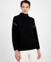 T Tahari Funnel Neck Ottoman Sweater In Black