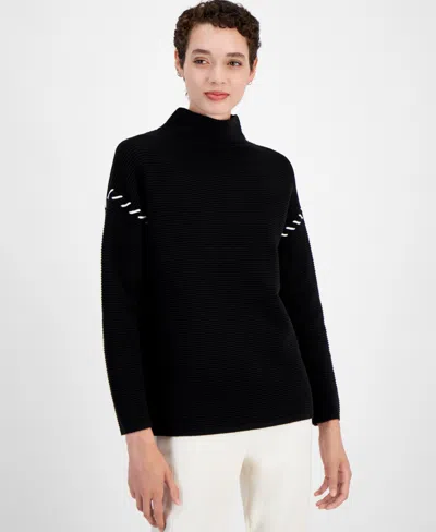 T TAHARI WOMEN'S WHIPSTITCHED RIBBED DROP-SHOULDER SWEATER