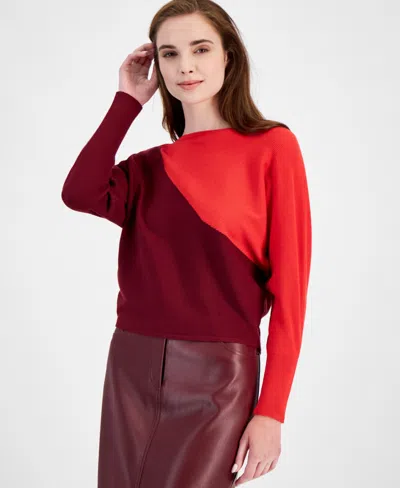 T Tahari Women's Wide-crewneck Dolman-sleeve Sweater In Bordeaux R