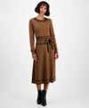 T Tahari Women's Wide-rib Belted Sweater Dress In Brown