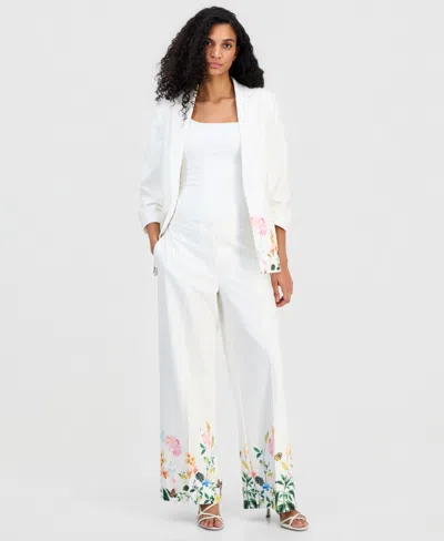 T Tahari Women's Wide-leg Floral-print Pants In White