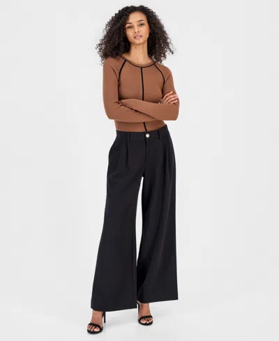 T Tahari Women's Wide-leg Pleated Pants In Black