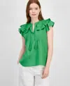 T Tahari Flutter Sleeve Blouse In Green Leaf