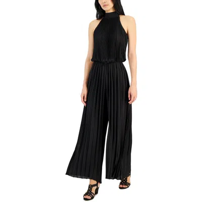 T Tahari Womens Blouson Waist Wide Leg Jumpsuit In Black