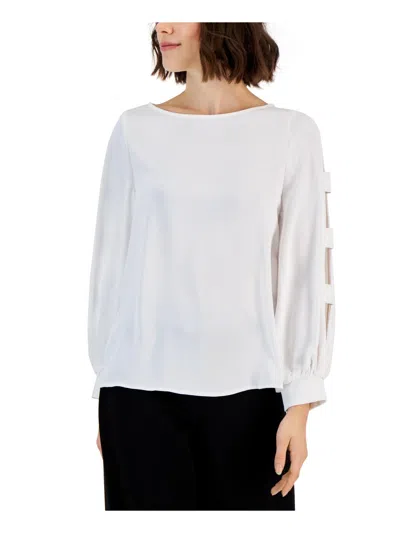 T Tahari Womens Boatneck Cutout Blouse In White