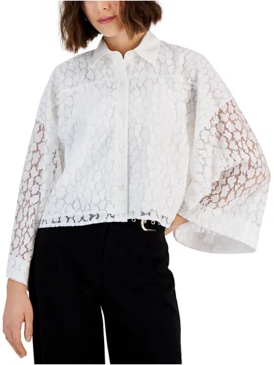 T Tahari Womens Collar Lace Blouse In White