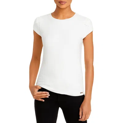 T Tahari Crossover Cap Sleeve Tee In White Star
