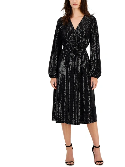 T Tahari Womens Faux Wrap Sequined Cocktail And Party Dress In Black