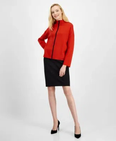 T Tahari Womens Funnel Neck Knit Top Pull On Pencil Skirt In Navy