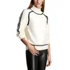 T Tahari Womens Knit Contrast Trim Mock Turtleneck Sweater In White