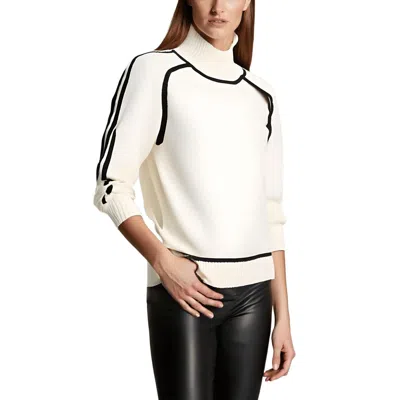 T Tahari Womens Knit Contrast Trim Mock Turtleneck Sweater In White