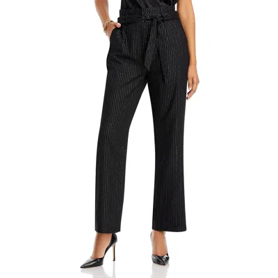 T Tahari Pinstriped Belted Pants In Black