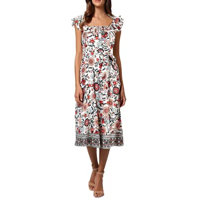 T Tahari Womens Printed Cotton Midi Dress