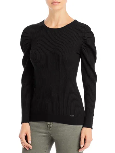 T Tahari Womens Ribbed Crewneck Pullover Sweater In Black