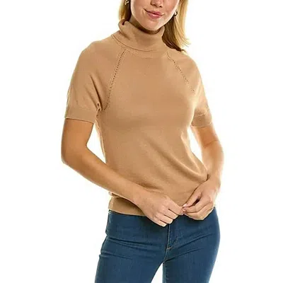 T Tahari Womens Ribbed Trim Knit Turtleneck Sweater In Brown