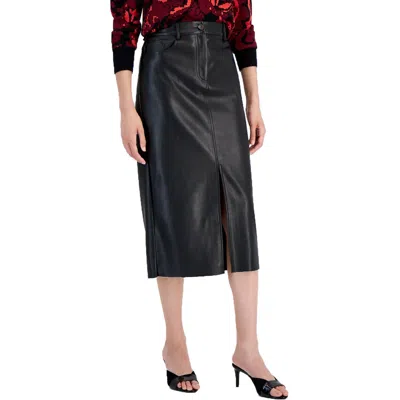 T Tahari Womens Slit Faux Leather A-line Skirt In Black