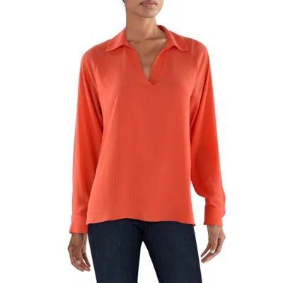 T Tahari Womens Solid Split Neck Blouse