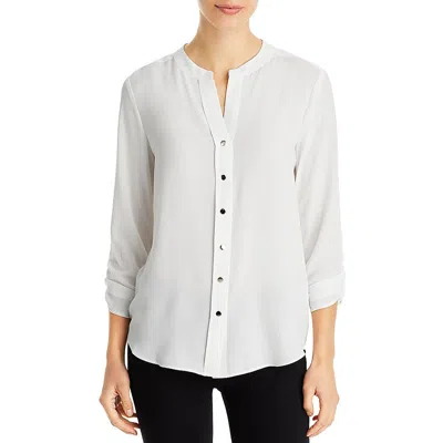 T Tahari Band Collar Shirt In White Star