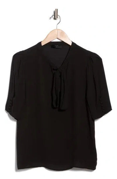 T Tahari Woven Tie Neck Top In Black