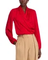 T Tahari Long Sleeve Faux Wrap Top In Baked Cherry