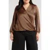 T Tahari Wrap Patterned Blouse In Brown