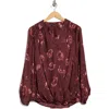 T Tahari Long Sleeve Faux Wrap Blouse In Burgundy