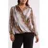 T Tahari Wrap Patterned Blouse In Golden Pearl Snake Print